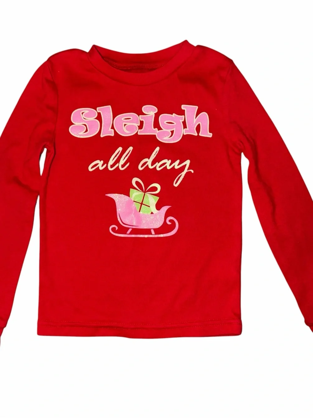Extremely Me Kids Red 'Sleigh All Day' Pajama Set with Pink Pants Size 4